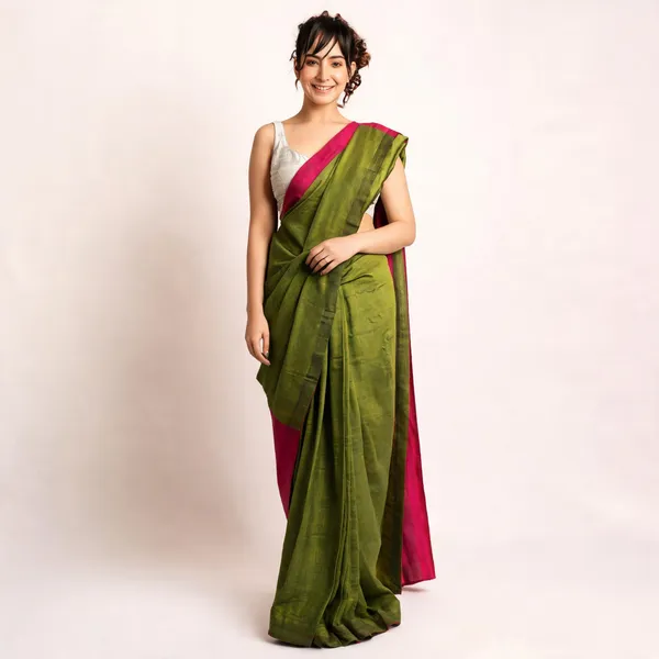 Green_Pink_Cotton__Solid_Handloom_Saree_For_Women