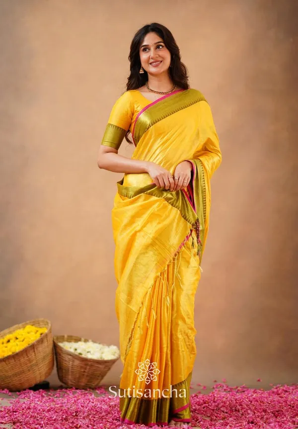 Yellow_Lilen_Tissu_Golden_Zari_Border_Saree_For_Women