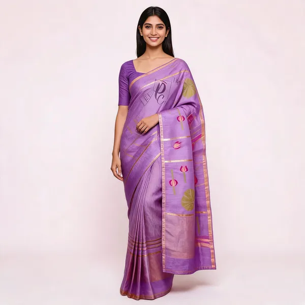 Purple_Tissue_Silk_Floral_Print_Zari_Border_Saree_For_Women