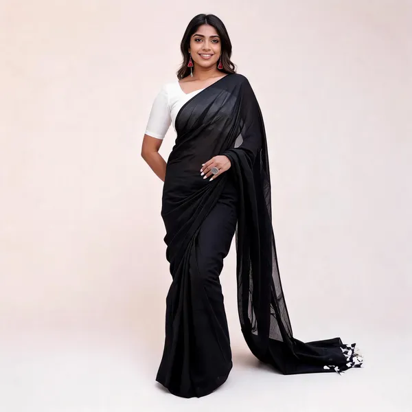 Black_Chiffon_Printed_Border_Saree_For_Women