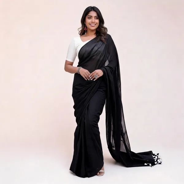 Black_Chiffon_Printed_Border_Saree_For_Women