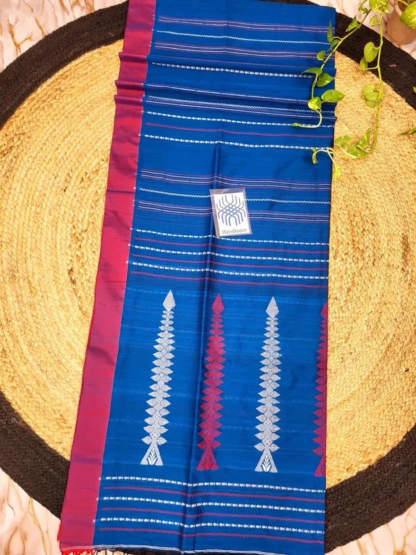 Blue_Cotton_Handloom_Temple_Motif_Woven_Border_Saree_For_Women