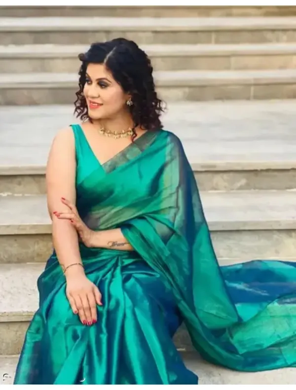 Teal_Linen_Tissue_Shimmer_Ethnic_Saree_For_Women