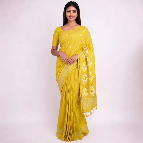 Yellow_Tussar_Silk_Woven_Floral_Motif_Saree_For_Women