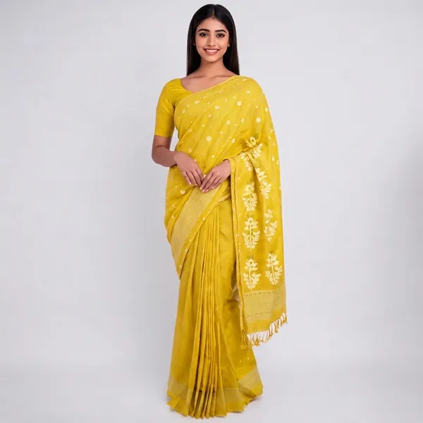 Yellow_Tussar_Silk_Woven_Floral_Motif_Saree_For_Women