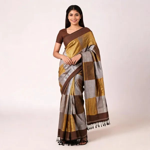Brown_Handloom_Cotton_Zari_Border_Saree_For_Women