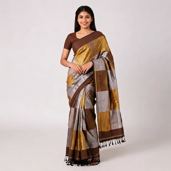 Brown_Handloom_Cotton_Zari_Border_Saree_For_Women