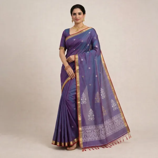 Purple_Handloom_100%_Cotton__Woven_Border_Saree_For_Women