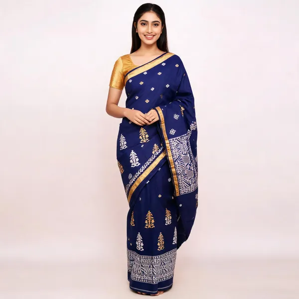 Navy_Blue_Cotton_Handloom_Woven_Border_Saree_For_Women