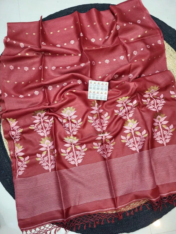 Maroon_Tussar_Silk_Floral_Woven_Border_Saree_For_Women