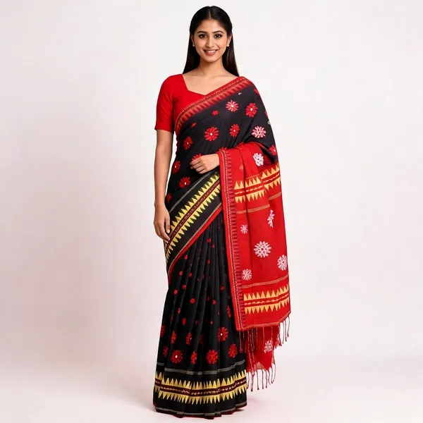 Black_And_Red_Handloom_Cotton_Woven_Ethnic_Saree_For_Women