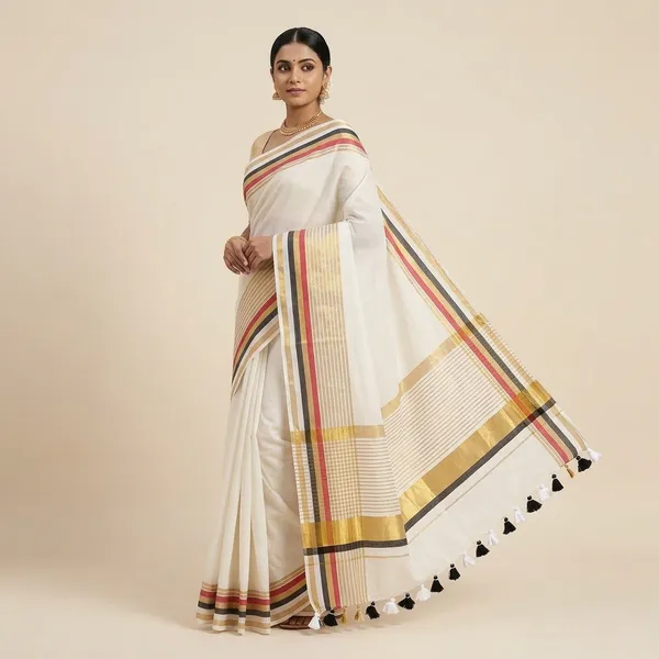 White_100%_Pure_Mul_Cotton_Trending_Zari_Striped_Saree_For_Women