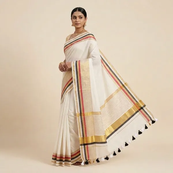 White_100%_Pure_Mul_Cotton_Trending_Zari_Striped_Saree_For_Women