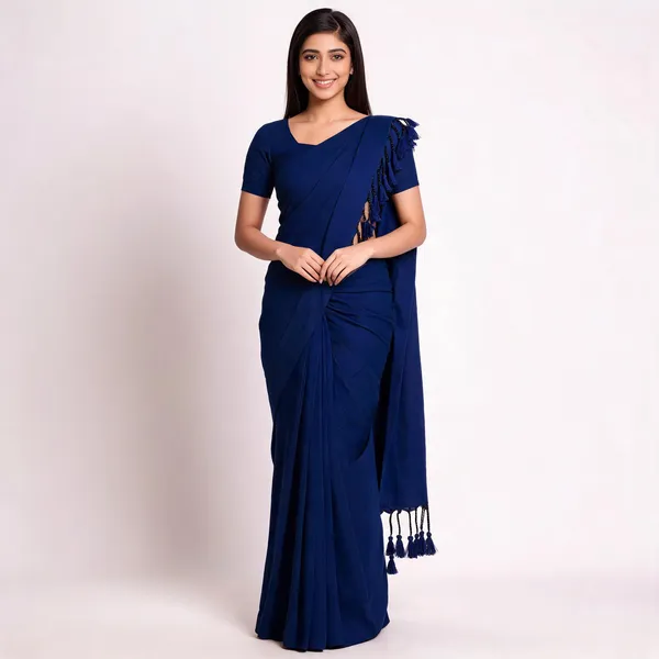 Blue_Cotton_Tassel_Border_Contrast_Saree_For_Women