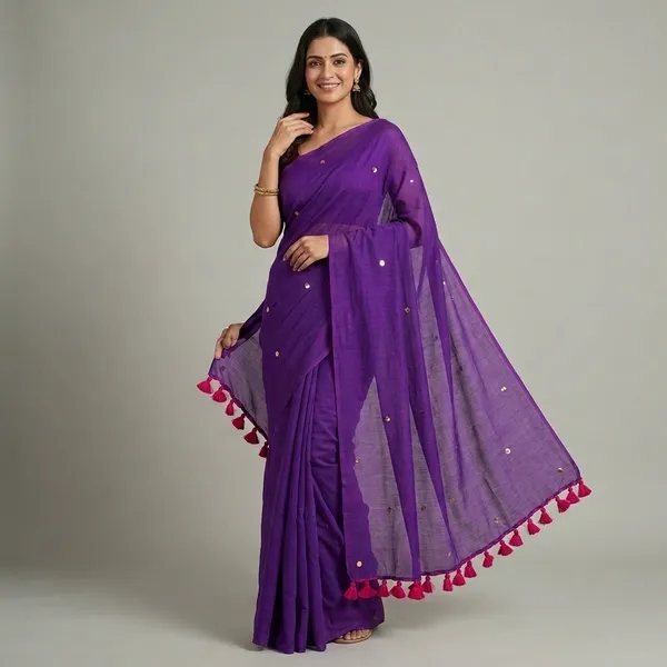 Purple__100%_Pure_Mul_Cotton_Trendingl_Border_Saree_For_Women