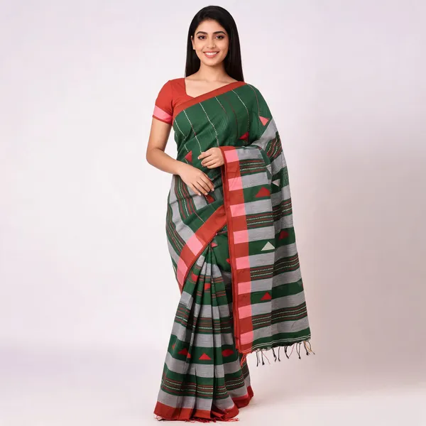 Green_Cotton_Handloom_Woven_Striped_Saree_For_Women