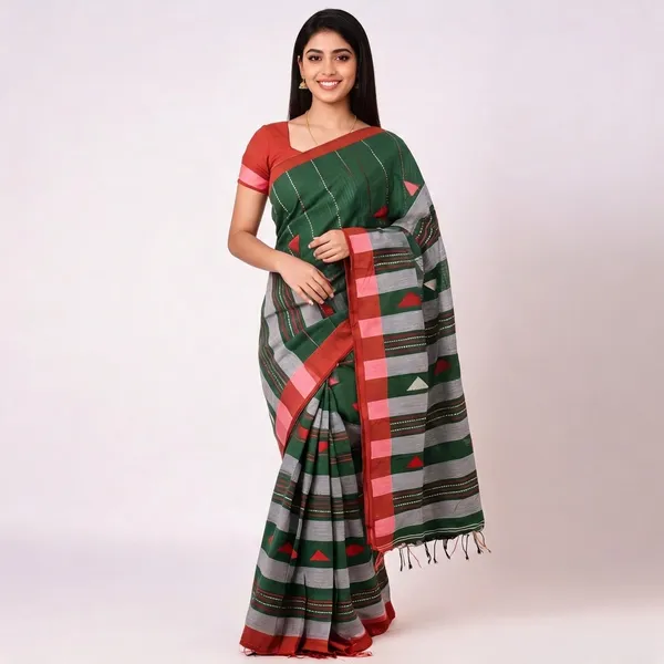 Green_Cotton_Handloom_Woven_Striped_Saree_For_Women