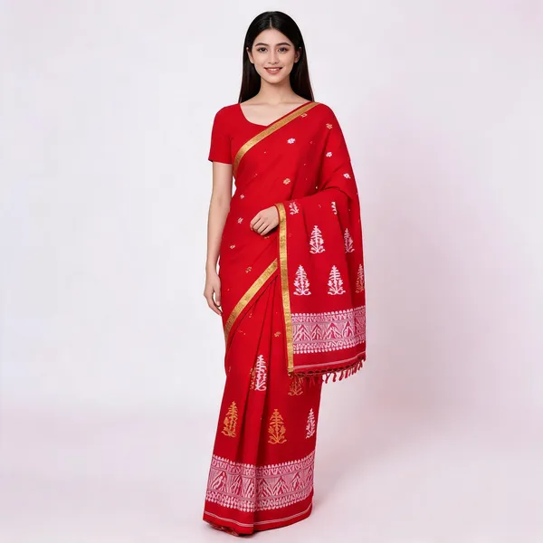 Red_Handloom_Cotton_Woven_Zari_Border_Saree_For_Women