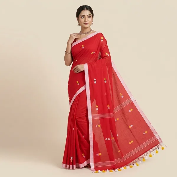 Red_Cotton_Handwoven_Booti_Saree_For_Women_