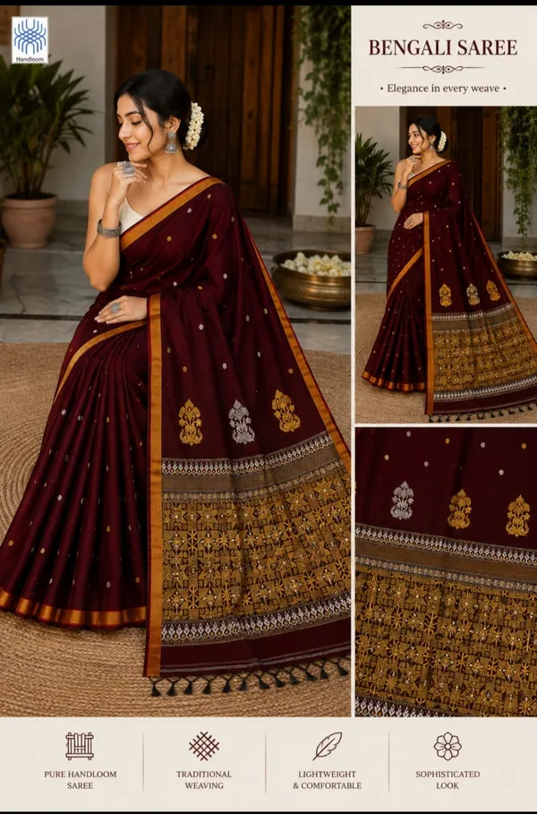 Maroon_cotton_Handloom_Woven_Ikat_Border_Saree_For_Women