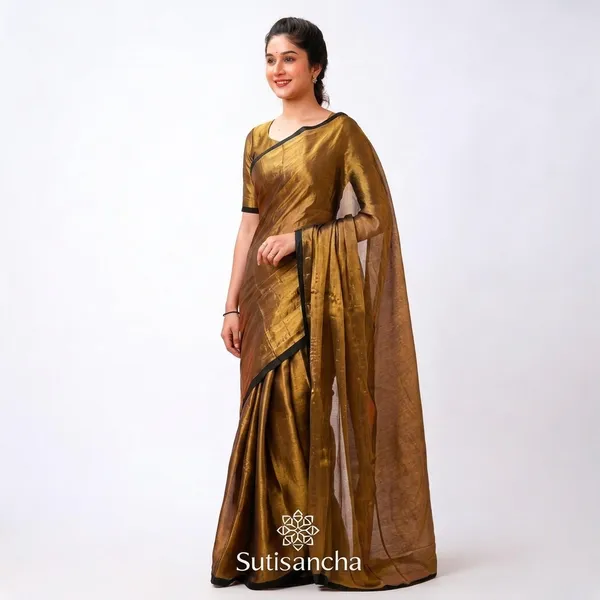 Golden_Tissue_Silk_Zari_Woven_Black_Border_Saree_For_Women
