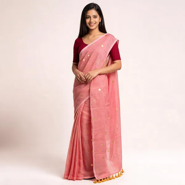 Pink_100%_Pure_Mul_Cotton_Trending_Gold_Booti_Saree_For_Women