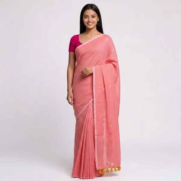 Pink_100%_Pure_Mul_Cotton_Trending_Gold_Booti_Saree_For_Women