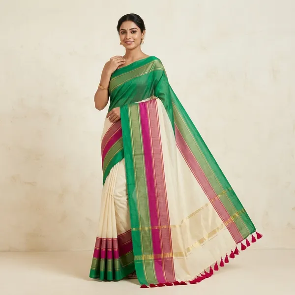 Multicolour_100%_Pure_Mul_Cotton_Trending_Striped__Saree_For_Women