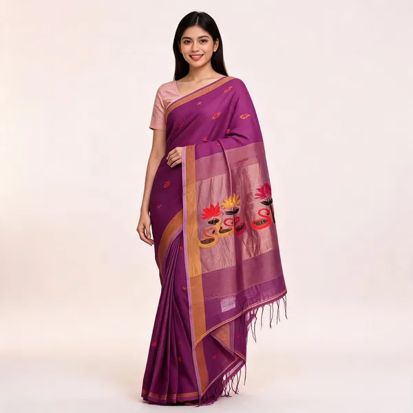 Purple_Linen_Woven_Border_Saree_For_Women