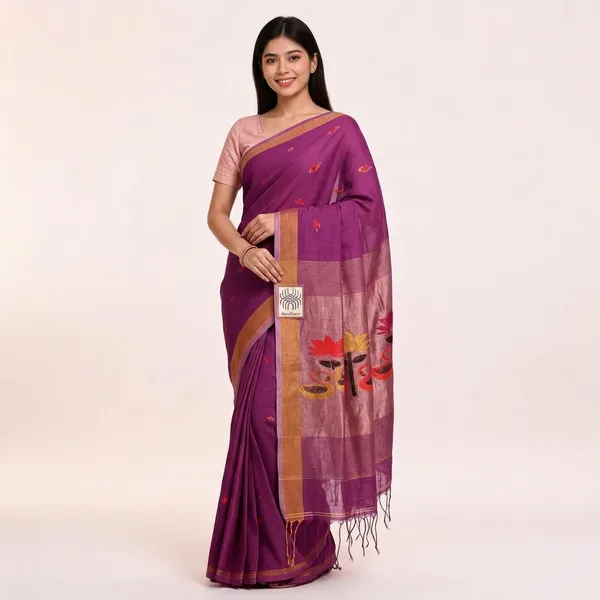 Purple_Linen_Woven_Border_Saree_For_Women