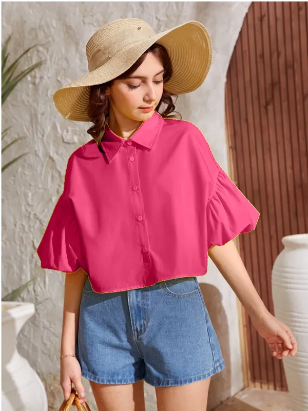 Hot_Pink_Solid_Casual_Tops_For_Girls