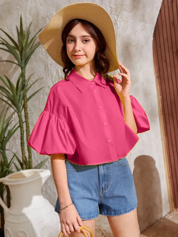 Hot_Pink_Solid_Casual_Tops_For_Girls