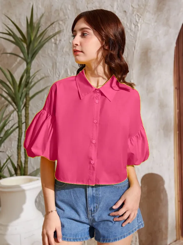 Hot_Pink_Solid_Casual_Tops_For_Girls