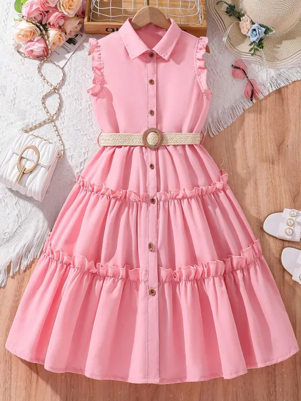 Peach_Solid_Outdoor_Party_Dress_For_Girls