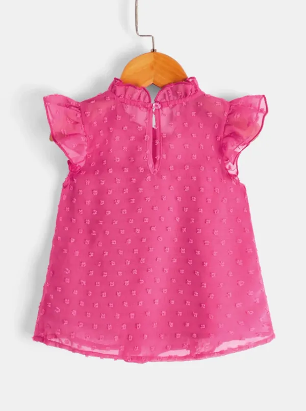 Hot_Pink_Polka_Dot_Casual_Tops_For_Girls