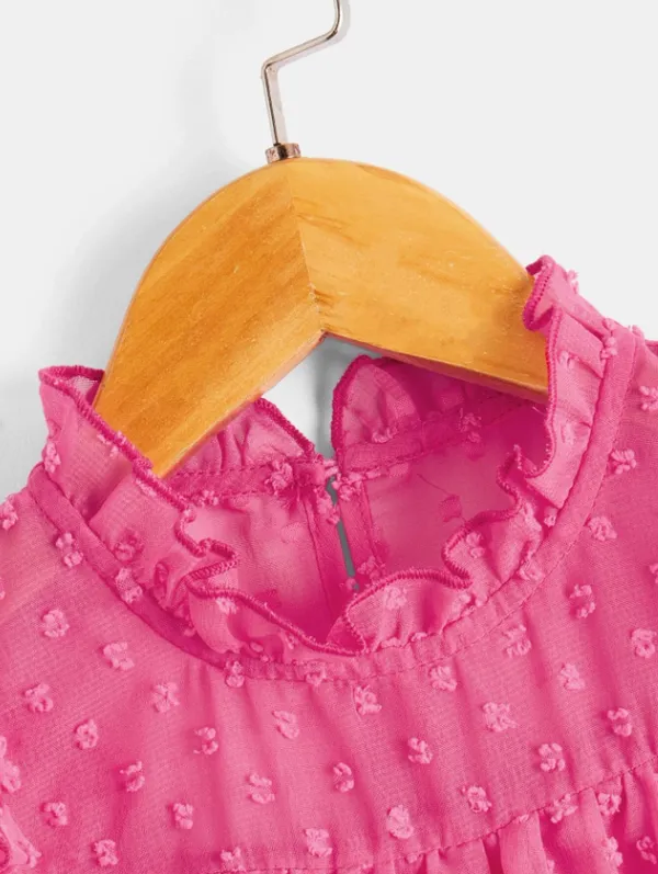 Hot_Pink_Polka_Dot_Casual_Tops_For_Girls