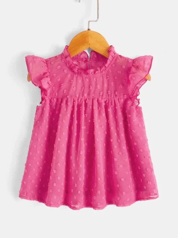 Hot_Pink_Polka_Dot_Casual_Tops_For_Girls