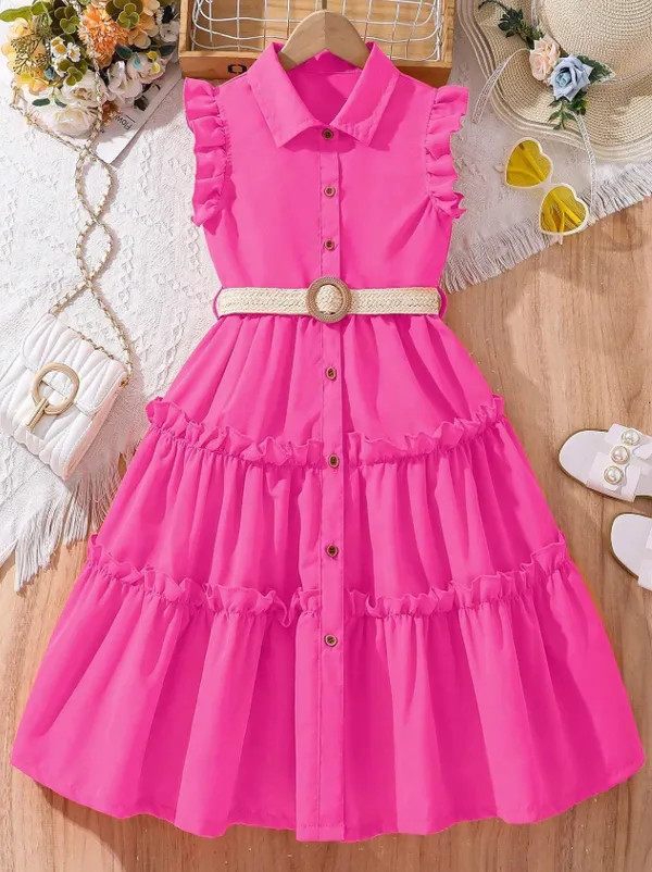 Hot_Pink_Ruffle_Trim_Outdoor_Dress_For_Girls