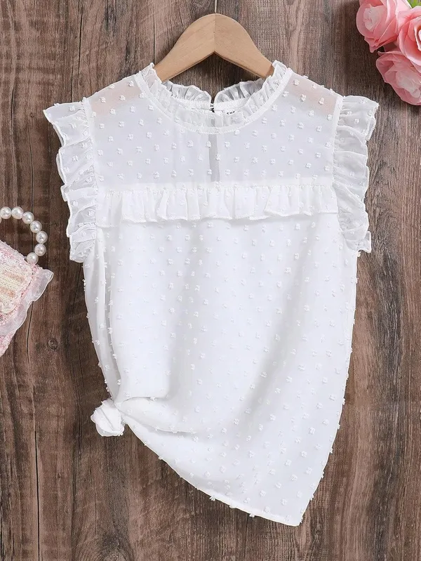 White_Polka_Dot_Casual_Tops_For_Girls