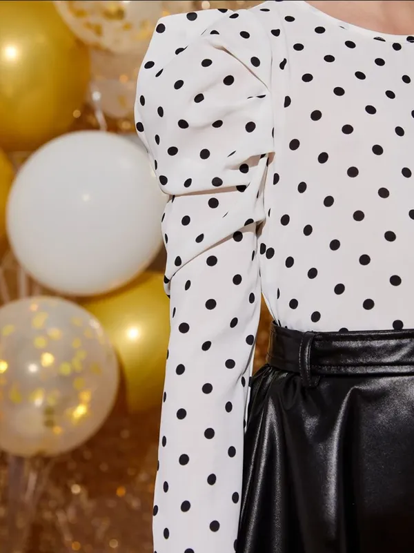 White_Polka_Dot_Casual_Tops_For_Girls