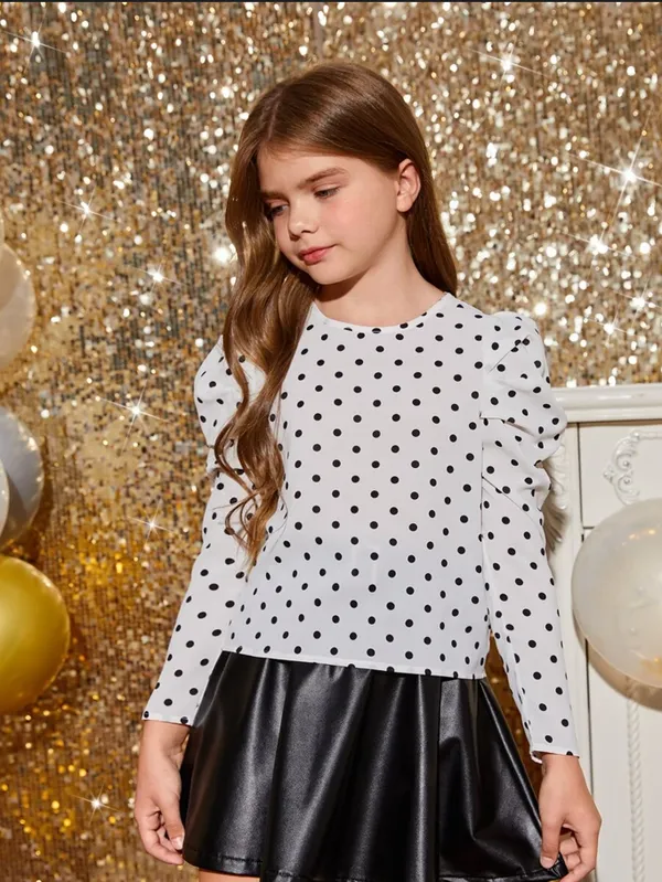 White_Polka_Dot_Casual_Tops_For_Girls