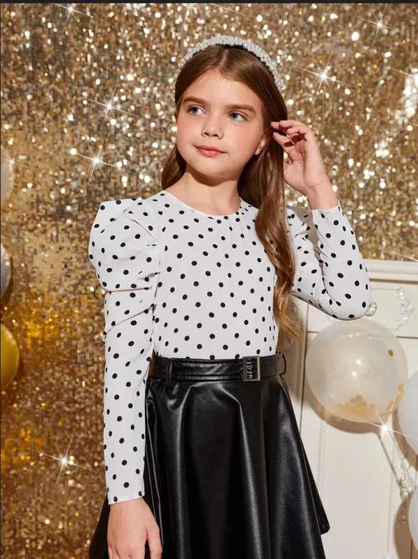 White_Polka_Dot_Casual_Tops_For_Girls
