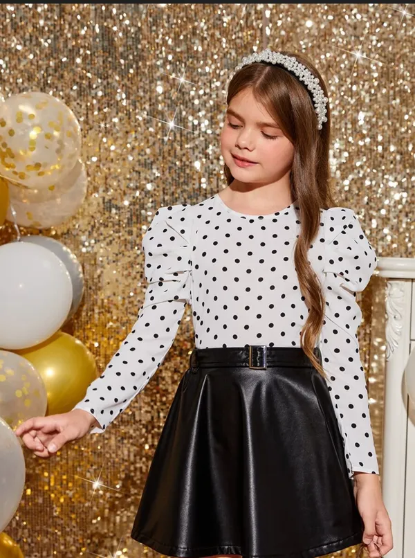 White_Polka_Dot_Casual_Tops_For_Girls