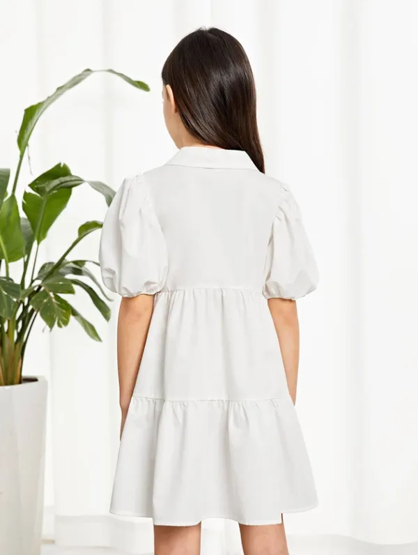 White_Solid_Outdoor_Party_Dress_For_Girls