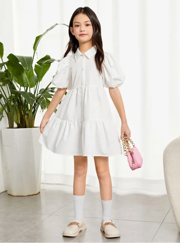 White_Solid_Outdoor_Party_Dress_For_Girls