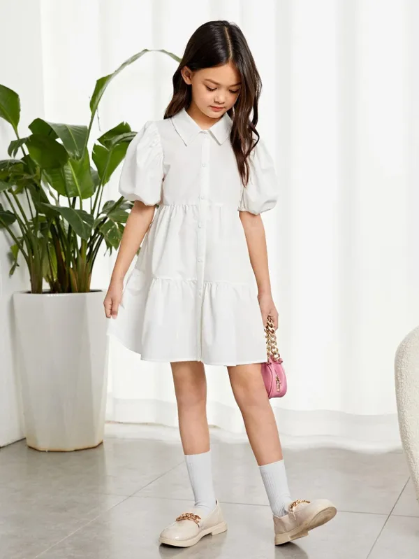 White_Solid_Outdoor_Party_Dress_For_Girls