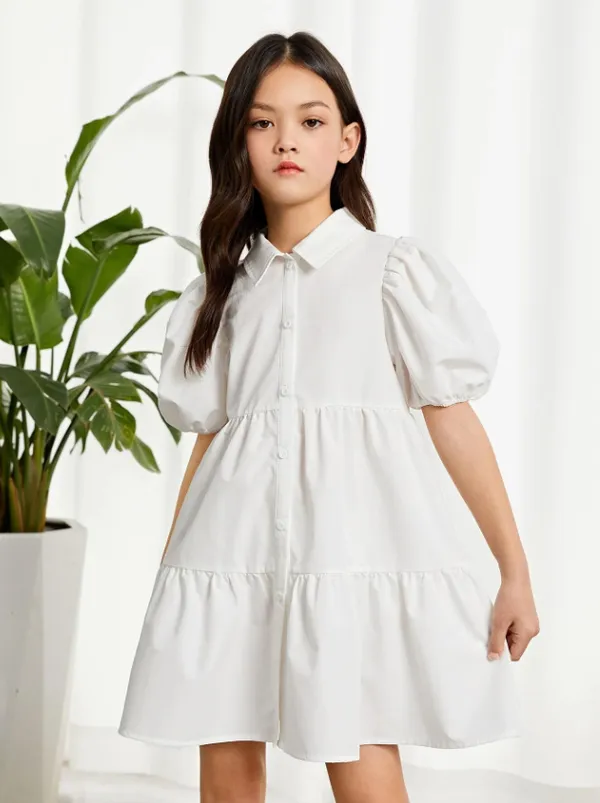White_Solid_Outdoor_Party_Dress_For_Girls