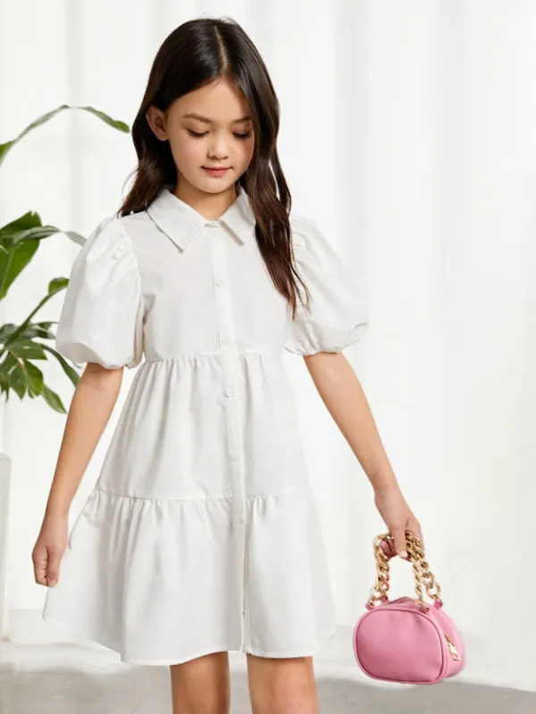 White_Solid_Outdoor_Party_Dress_For_Girls
