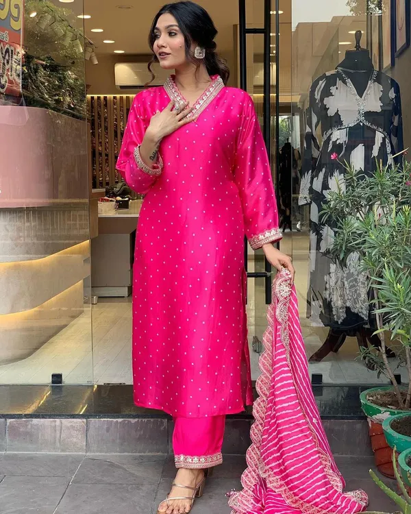 Luxurious_Pink_Heavy_Chanderi_A-Line_Kurti___with_EmbroideryIncludes_Pant_&_Dupatta_For_Women