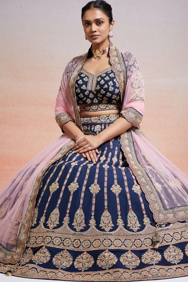 Blue_Embroidered_Semi_Stitched_Lehenga_Choli__For_Women